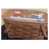 V - PAINTED PICNIC BASKET & WOODEN FRUIT / VEGGIES