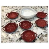 V - POTTERY BARN PAELLA DISHES & MILK GLASS DISH