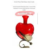 V - HAND BLOWN GLASS  VASE W/ METAL STAND (B15)