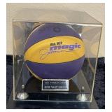 V - MAGIC JOHNSON SIGNED BASKETBALL W/ DISPLAY