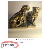 P - VINTAGE MARION BRONZE CLAD LIONESS BOOKENDS