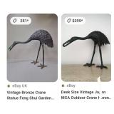 P - CAST IRON HERON / CRANE GARDEN STATUE 12.5"T