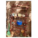 P - OUTDOOR WROUGHT IRON SHELVING & PLANTER POTS