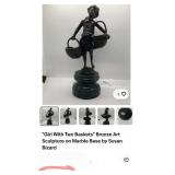 BRONZE ANDREA BY SADEK GIRL W/ BASKETS SCULPTURE