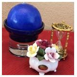 P -  AYNSLEY FLORAL FIGURINE, EGG TIMER, CANDLE