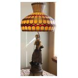 P - TIFFANY-STYLE TABLE LAMP W/ FIGURAL BASE (A40)