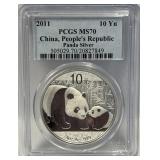 S - 201 PCGS MS70 PANDA SILVER COIN (2)