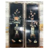 303 - PAIR ASIAN FLORAL WOOD PANELS