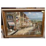 303 - FRAMED EUROPEAN VILLAGE STREET PAINTING