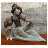 303 - PORCELAIN LLADRO GIRL READING WITH DOG