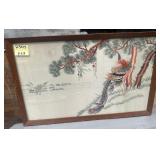 303 - FRAMED ORIENTAL BIRD SILK EMBROIDERY