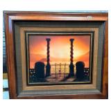 303 - FRAMED SUNSET LANDSCAPE WITH GATE