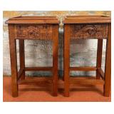 303 - PAIR HAND CARVED WOODEN STOOLS