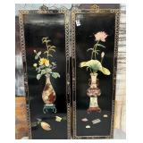 303 - PAIR OF VINTAGE FLORAL ASIAN ART PANELS