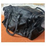 303 - LARGE BLACK LEATHER TRAVEL BAG