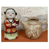 303 - CHINESE YUNU JADE GIRL FIGURINE & TEAPOT