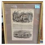 303 - ANTIQUE ART PRINT FRAMED 22X18" (Q12)