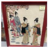 303 - FRAMED JAPANESE GEISHA SILK EMBROIDERY