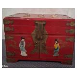 303 - JAPANESE RED LACQUERED JEWELRY CHEST (D103)