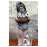 303 - PORCELAIN LLADRO GIRL WITH BASKET OF KITTENS