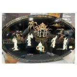 303 - FRAMED OVAL ORIENTAL PAVILION SCENE