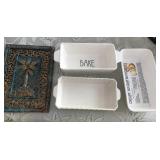 310 - FRAMED ART & 3 BAKING DISHES (A88)