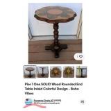 11 - PIER 1 ROUND PEDESTAL TABLE W/ INLAID TOP