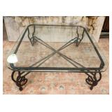 11 - WROUGHT IRON GLASS TOP TABLE 40X42