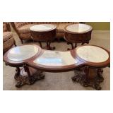 ORNATE MARBLE TOP COFFEE TABLE SET