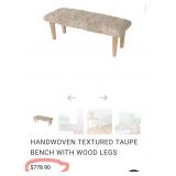 11 - HANDWOVEN WOOL BENCH W/ WOODEN LEGS