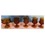 315 - 5 PIECES AMBER GLASS STEMWARE (F21)
