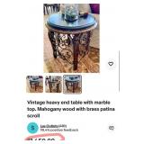 11 - ORNATE CARVED WOOD TABLES W/ MARBLE TOPS