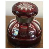 M - VINTAGE BOHEMIA RUBY GLASS INKWELL (AS IS)
