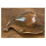 M - ANTIQUE CARVED WOOD PEAR INKWELL (E56)