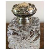 M - 1910 AMERICAN GLASS W/ STERLING SILVER INKWELL