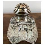 M - CIRCA 1895 CUT GLASS & STERLING SILVER INKWELL