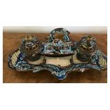 M - ANTIQUE FRENCH GUILLOCHE INKWELL W/BLOTTER
