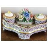 M - HEREND PORCELAIN DOUBLE INKWELL (E66)