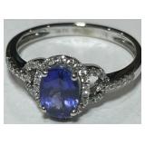 14KT WHITE GOLD TANZANITE & DIAMOND RING 2.70GRS