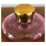 M - VINTAGE PINK BLOWN GLASS W/ BRASS TOP INKWELL