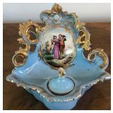 M - 1910 HAND PAINTED FRENCH PORCELAIN INKWELL