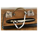 M - DOUBLE WOOD & GLASS INKWELL W/ MOP PEN