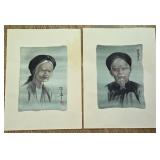 M - PAIR OF CHINESE ANCESTRAL PORTRAITS MATTED