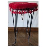 M - MID-CENT. FLORENTINE RED CLOTH & METAL STOOL