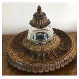 M - 1910 INKWELL W/ WOOD STAND (E61)