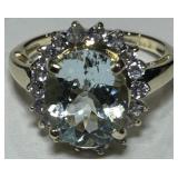 14KT YELLOW GOLD AQUAMARINE& DIAMOND RING 4.10GRS