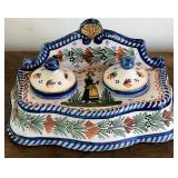 M - C1925 FRENCH FAIENCE SIGNED INKWELL (E162)