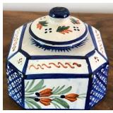 M - ANTIQUE FRENCH FAIENCE QUIMPER INKWELL