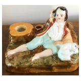 M - CIRCA 1910 GERMAN PORCELAIN BOY W/DOG INKWELL
