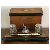 M - 1890 LETTER STAND/ INKWELL, BONE PEN HOLDER